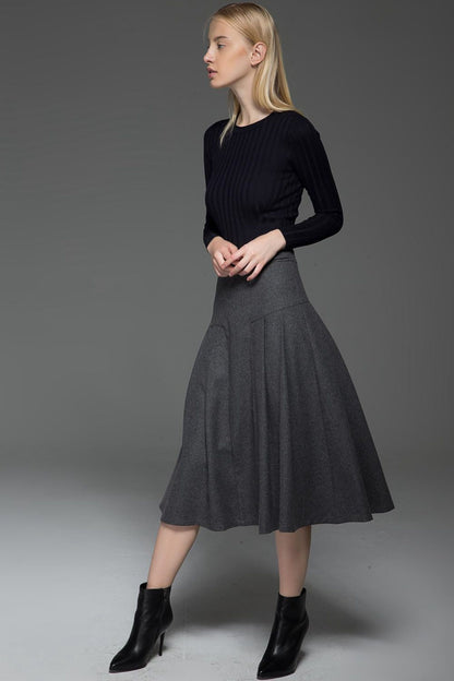 A line gray winter warm wool skirt  C772