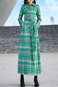 Women's Autumn and winter green plaid wool coat C4211