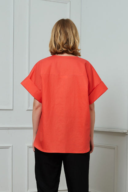 Women's Casual Orange Linen Tops C1467