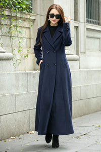 Double breasted long trench wool coat C4499