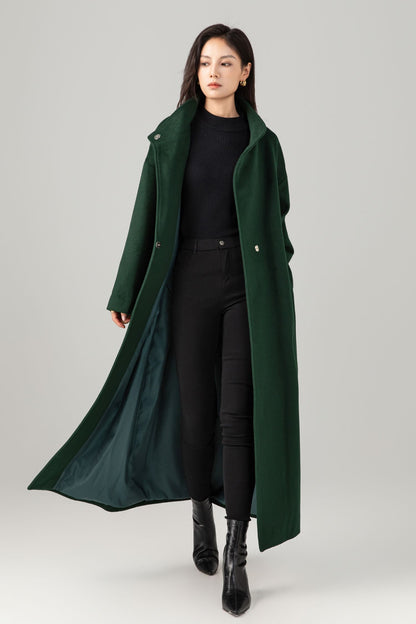 Green long winter warm wool coat C5281