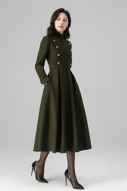 Military-Inspired Long Sleeve Wool Dress C5195