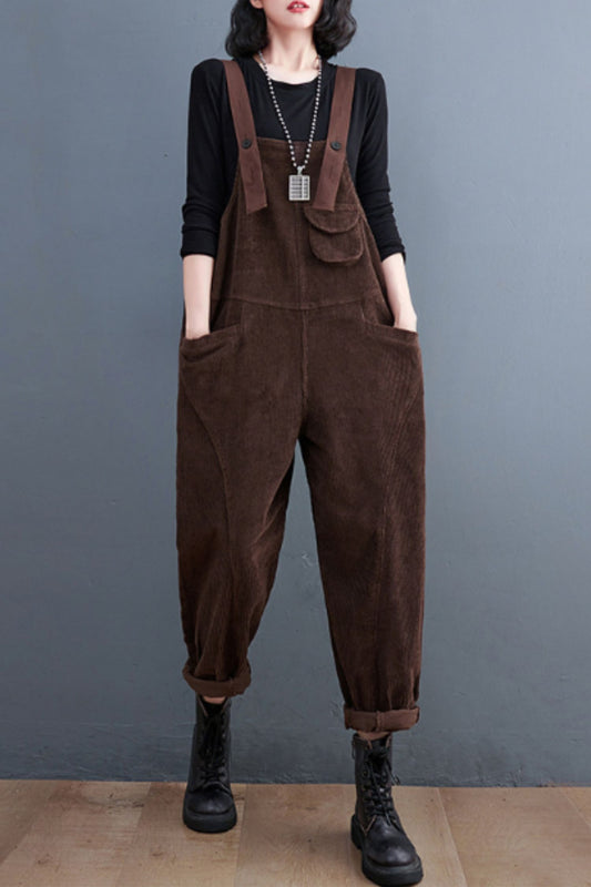 Long corduroy overalls pants women C5121