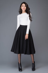 A line black winter womens wool skirt C1008