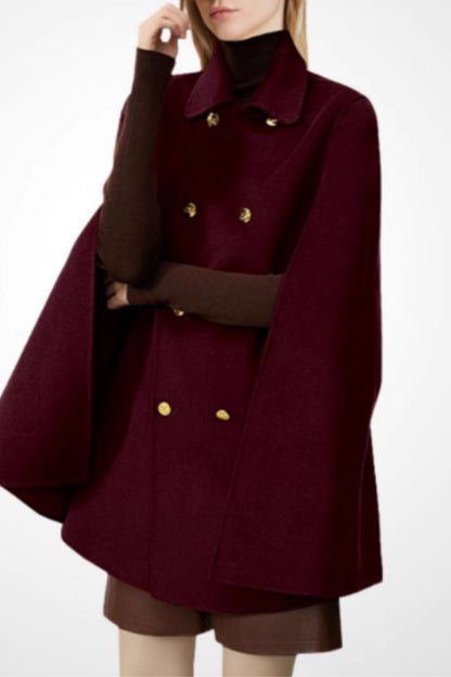 Burgundy double breasted wool cape C5298