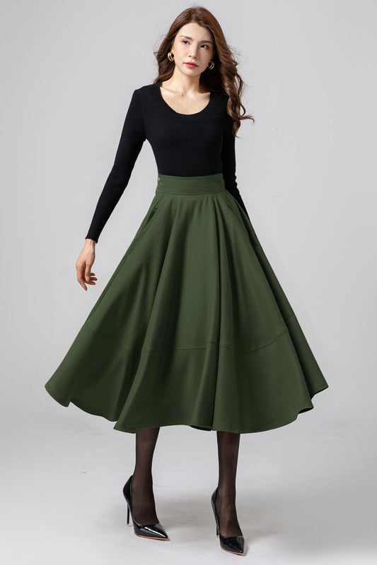 Midi swing winter wool skirt women C4332