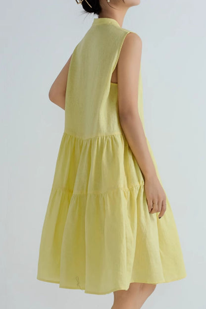 Loose fitting yellow summer shirt dress C5065