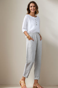 women elastic waist linen pants C4141