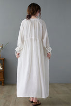 Load image into Gallery viewer, White Vantage Inspired French Long Swing Casual Pure Linen Dress C2237
