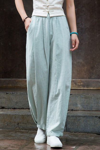 Orange Cotton Linen Lantern Pants - High Waist Wide Leg Comfort L0611