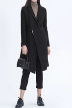 Load image into Gallery viewer, Patchwork long black wool coat women C4602
