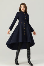 Load image into Gallery viewer, Womens Asymmetrical Navy Wool Coat C3700
