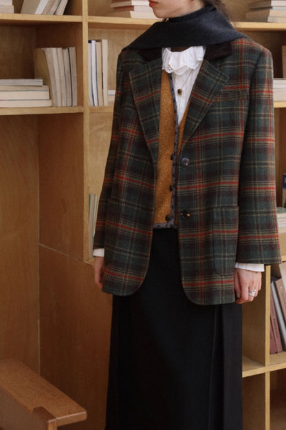 Plaid short wool jacket coat for women C5354