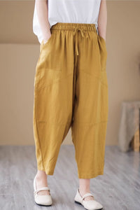 Loose fitting wide leg linen pants women C4440