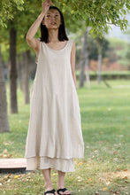 Load image into Gallery viewer, Casual sleeveless linen dress with double layerd hem C282
