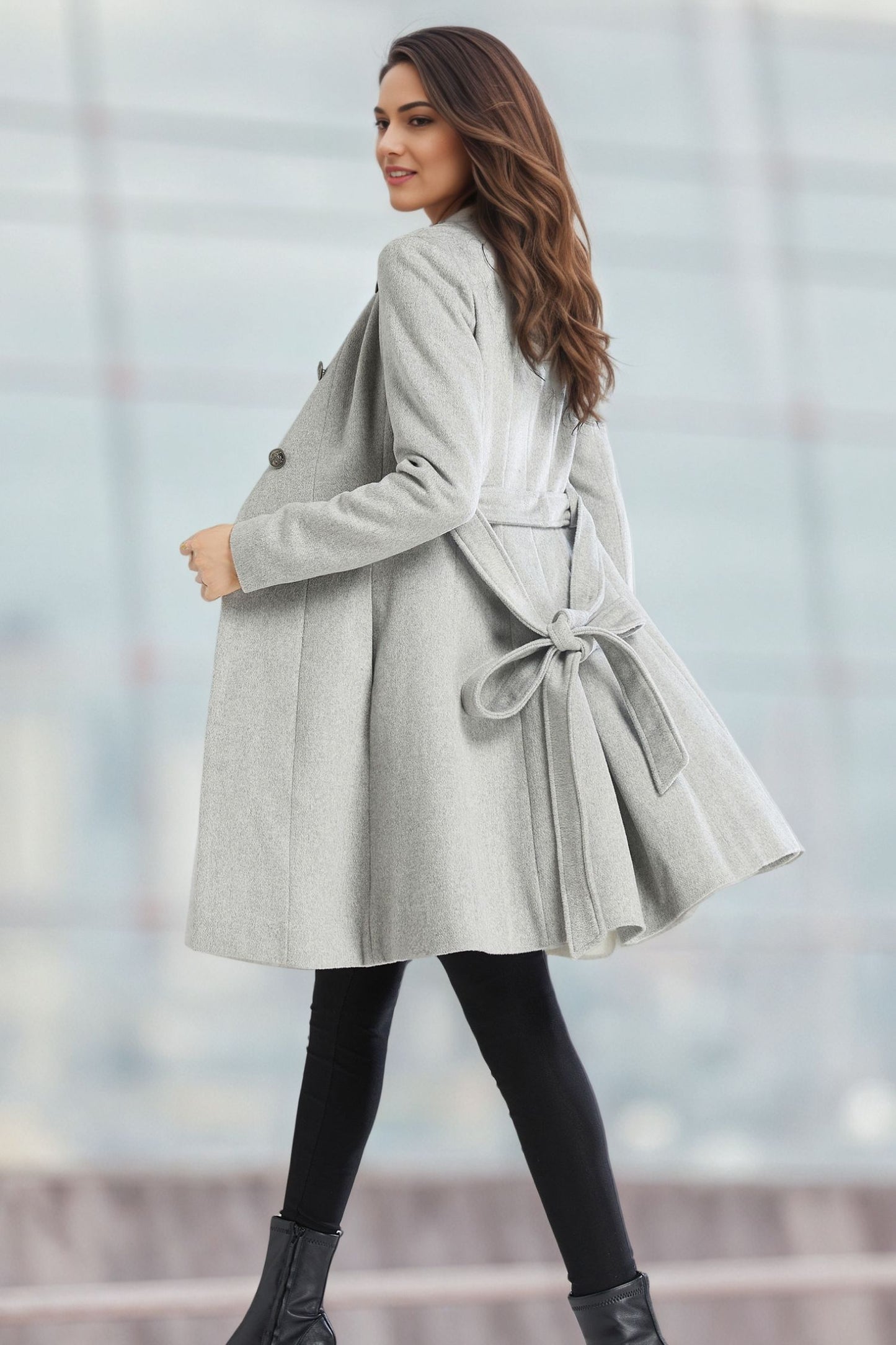 Gray Asymmetrical Wool Coat C4960