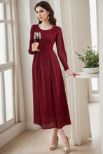 Load image into Gallery viewer, Spring and Summer Burgundy Dress C4301
