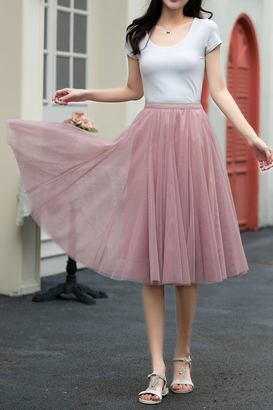 A line skater knee length tulle skirt C5035