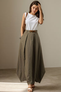 Elegant Army Green Maxi Skirt C4105