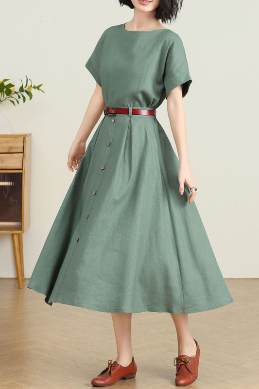 High Waisted Linen Skirt with Pockets C4728