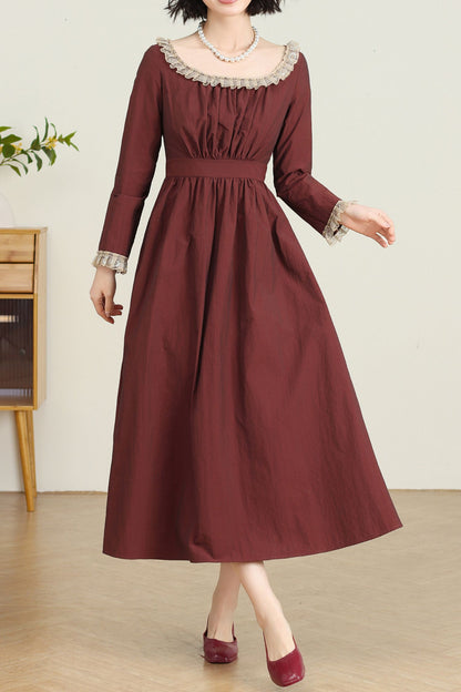 Women's Burgundy Princess linen dress C4735