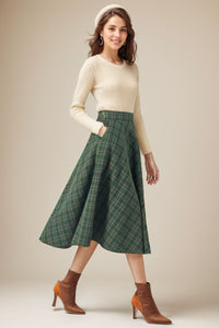 Winter Plaid Midi Wool Skirt C4327