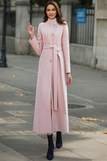 Pink Long Wool Maxi Coat C4947