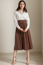 Load image into Gallery viewer, Women&#39;s linen Brown flared skirt C4295
