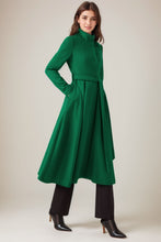 Load image into Gallery viewer, Green fit and flare long wool Coat C4331
