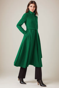 Green fit and flare long wool Coat C4331