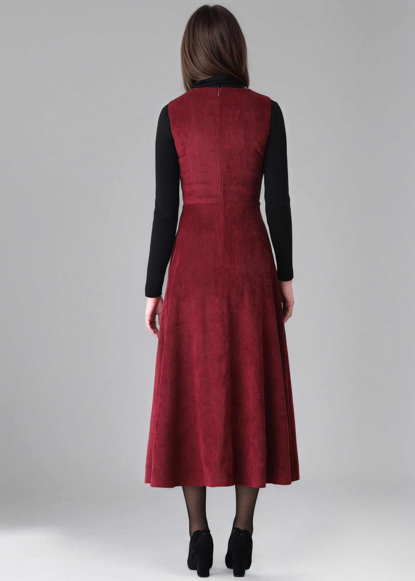 Red Long Corduroy dress, Womens Sleeveless Corduroy dress C5153