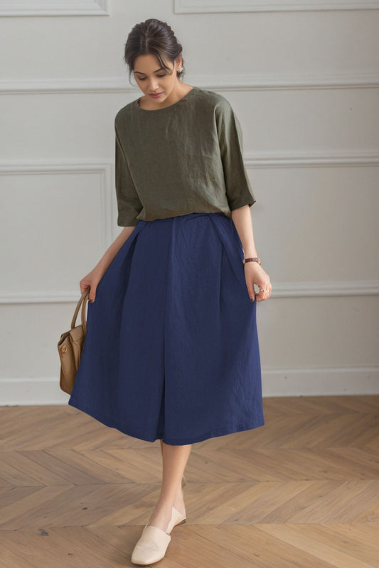 A-Line Midi Linen Skirt C5347