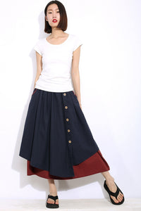 Blue linen midi asymmetrical skirt C335