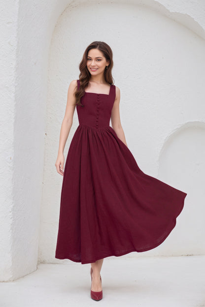 Sleeveless Linen Pinafore Dress C5412