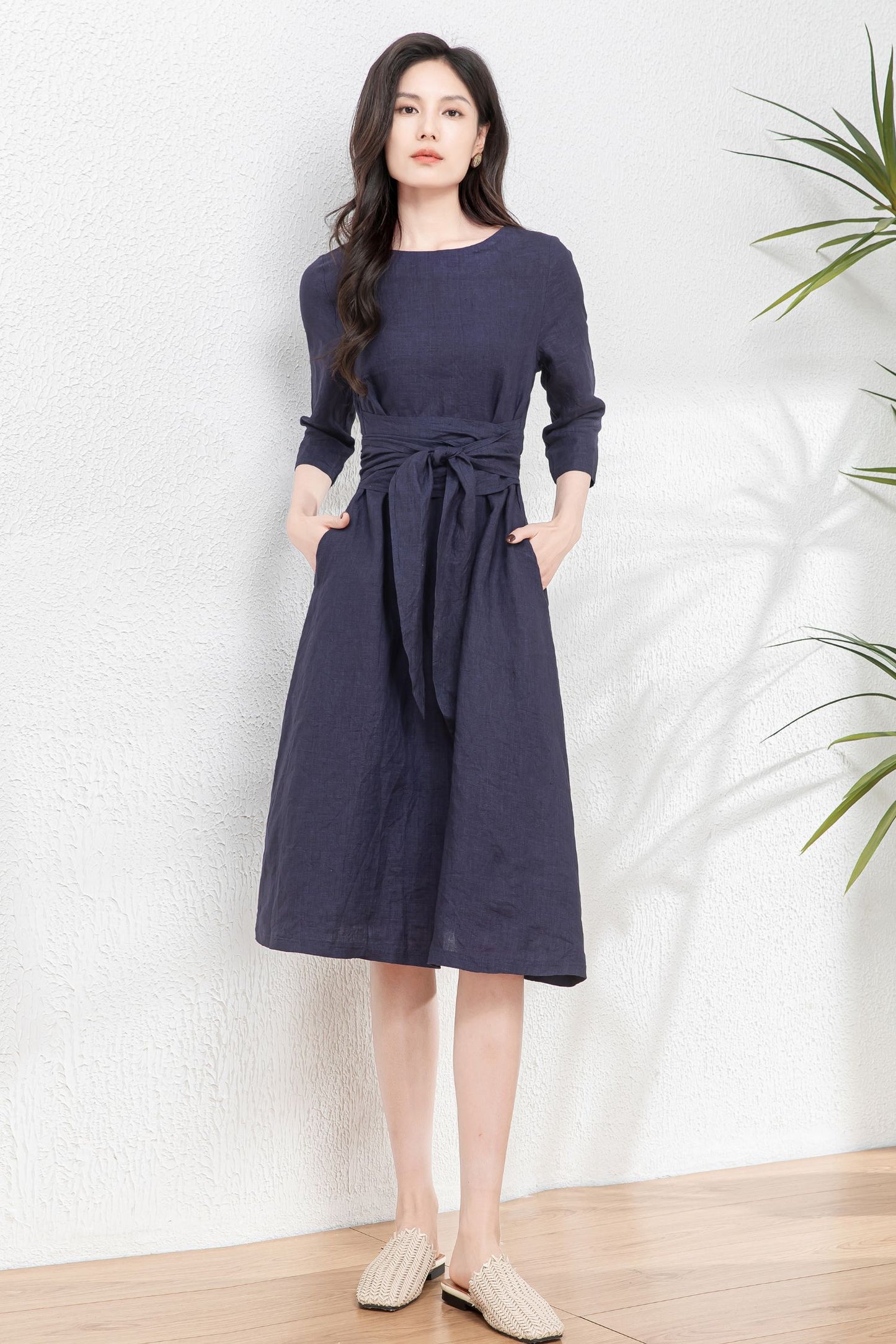 Women's Linen Dress with belted c4760