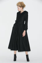 Load image into Gallery viewer, Long black hooded winter wool coat C706
