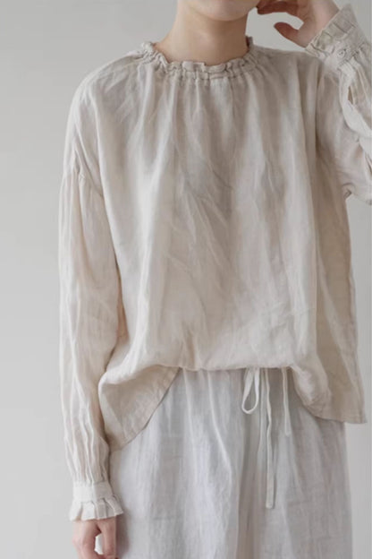Spring loose fitting linen blouse C5427