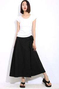 Linen maxi black summer skirt C334