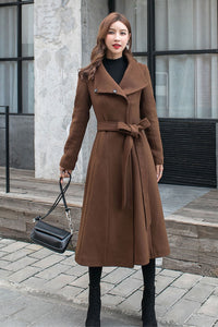 Women Brown Wool Trench Coat C2577