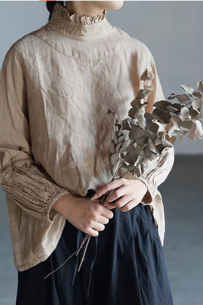 loose fitting linen blouse with ruffle details C5433