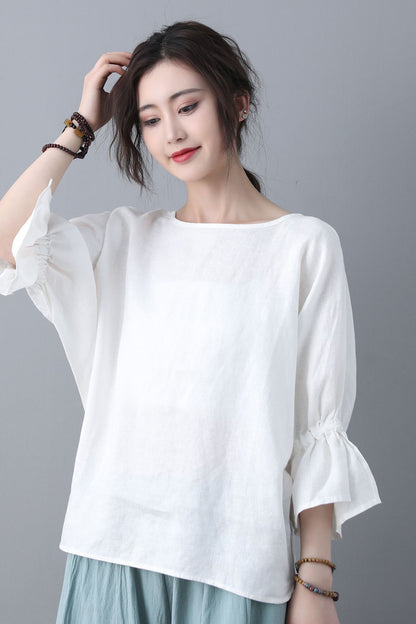 White linen Spring and Summer organic tops C1864