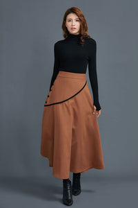 A line midi winter wool skirt women C1663