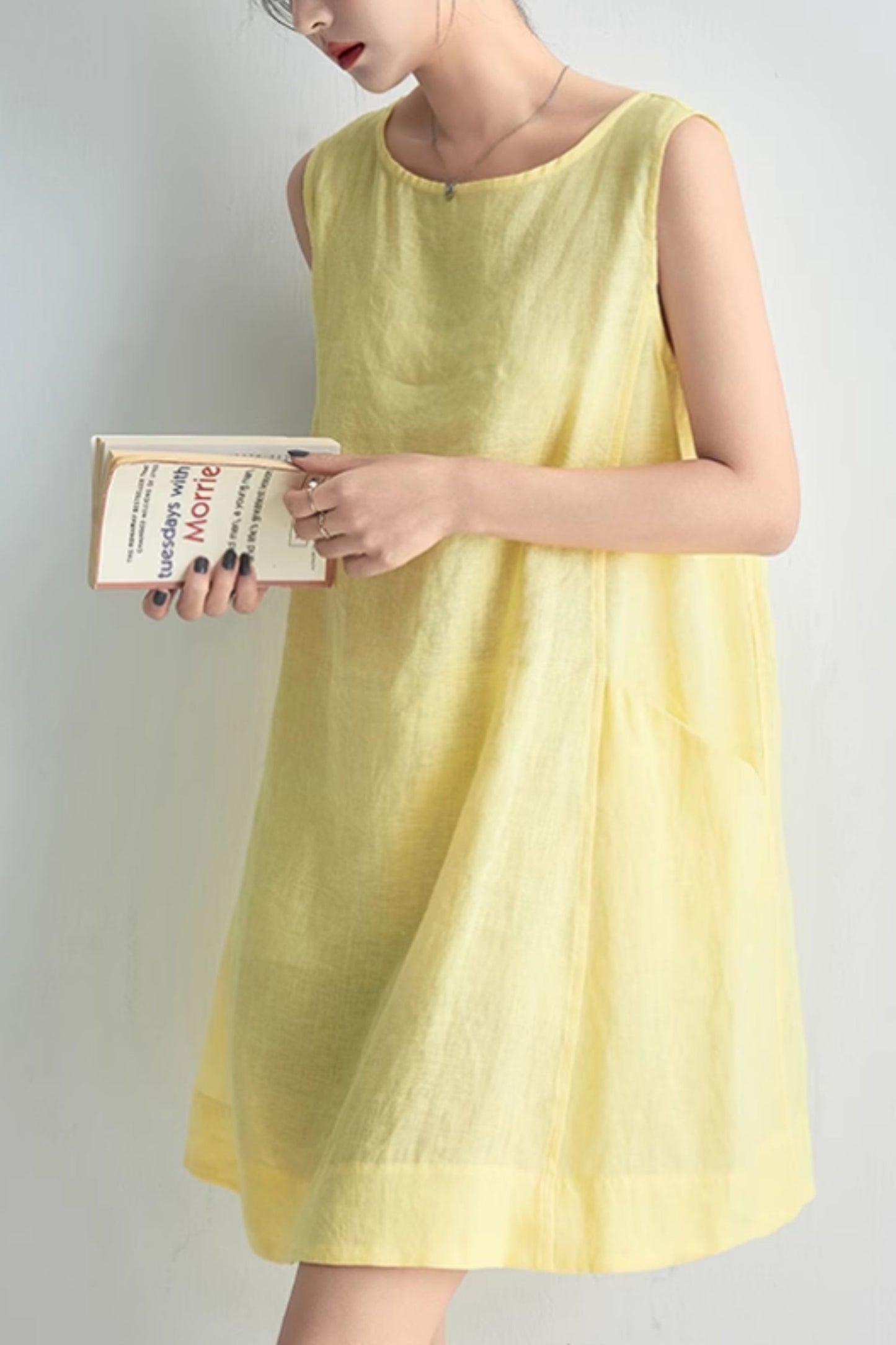 Summer yellow tank dress women C5062