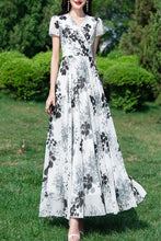 Load image into Gallery viewer, White Printed Women Large Swing Beach Long Dresses C3983
