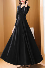 Load image into Gallery viewer, Black waisted long spring and autumn dress C4182
