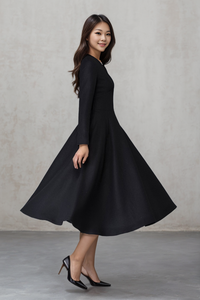 V neck midi winter wool dress C4452