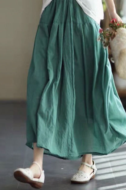 White Cotton Linen Swing Skirt - Elastic Waist, Lined TT0049