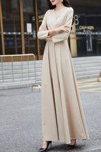 Load image into Gallery viewer, khaki spring and autumn V neck dress C4184
