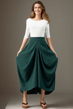 Load image into Gallery viewer, Women&#39;s Green Asymmetrical Casual Linen Skirt C4137
