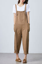 Load image into Gallery viewer, Summer brown casual adjustable linen overalls C1681
